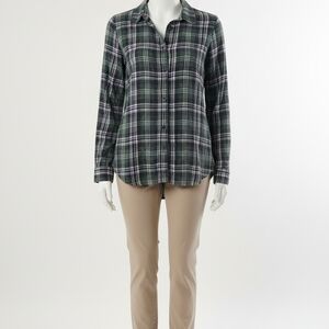 White Crow Green Plaid Button Down Shirt Flannel Lace Back Shirt S